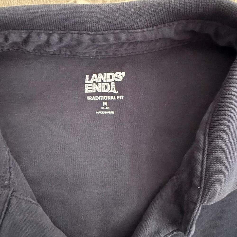 Lands' End Navy Long Sleeve Polo Shirt Traditional Fit